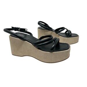 Michael Kors Wedges Hazel Platform Sandal Women's Sz 9.5 Black Cream